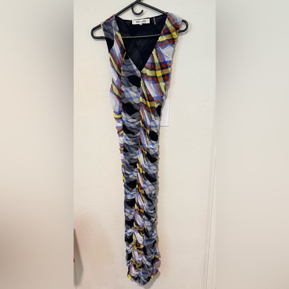 Diane Von Furstenberg Multi-colored Ruched Maxi Dress